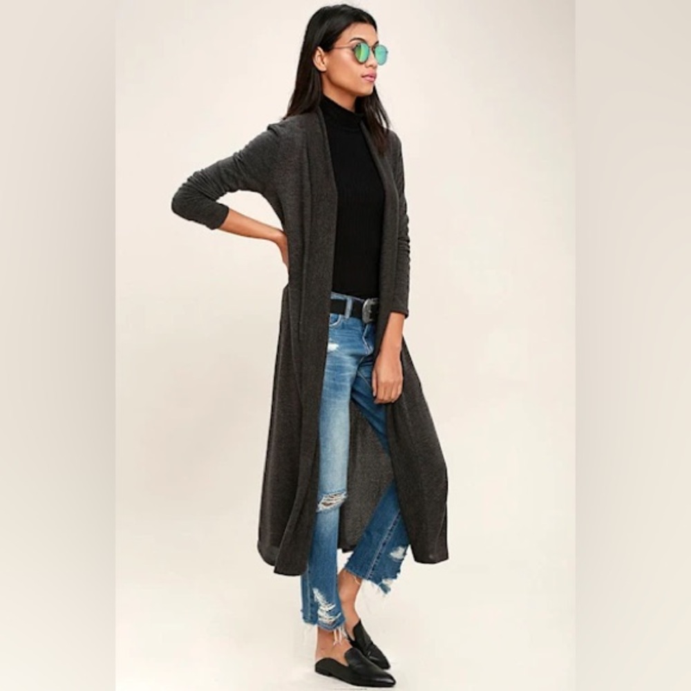 Elegant Dark Grey Knit Women's Cardigan
